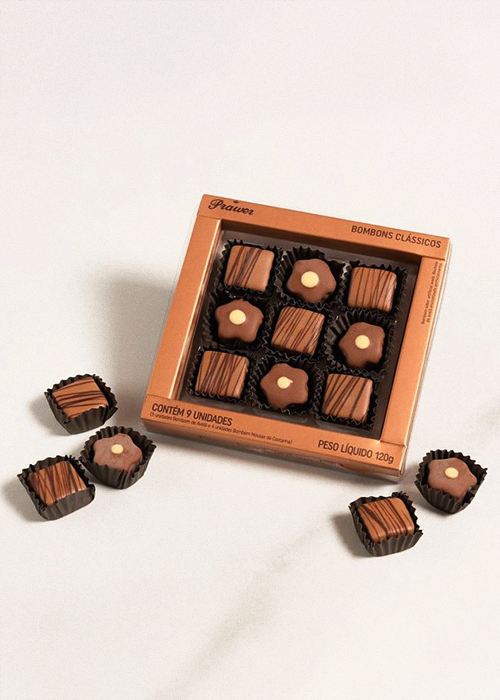 Chocolate Prawer caixa com 9 bombons clássicos